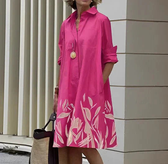 Pink Floral Hem Shirt Dress Front